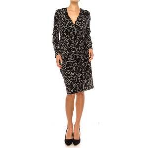 NEW MAGGY LONDON long sleeve abstract print wrap dress in black white